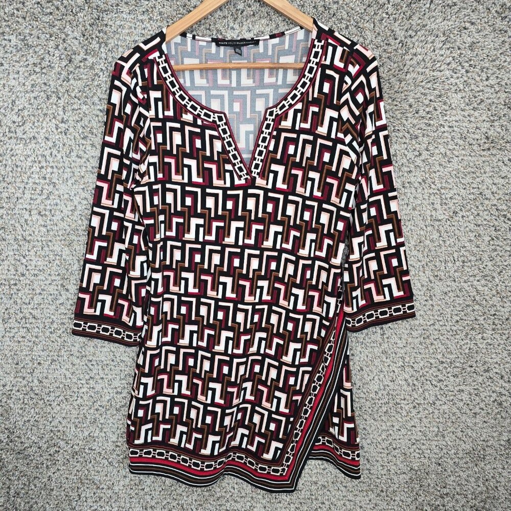 White House Black Market Dress Womens Medium Mini Tunic Burgundy Geometric